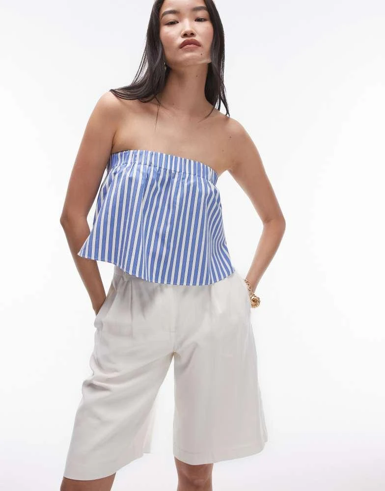Topshop Topshop cotton stripe bandeau top in blue stripe 1