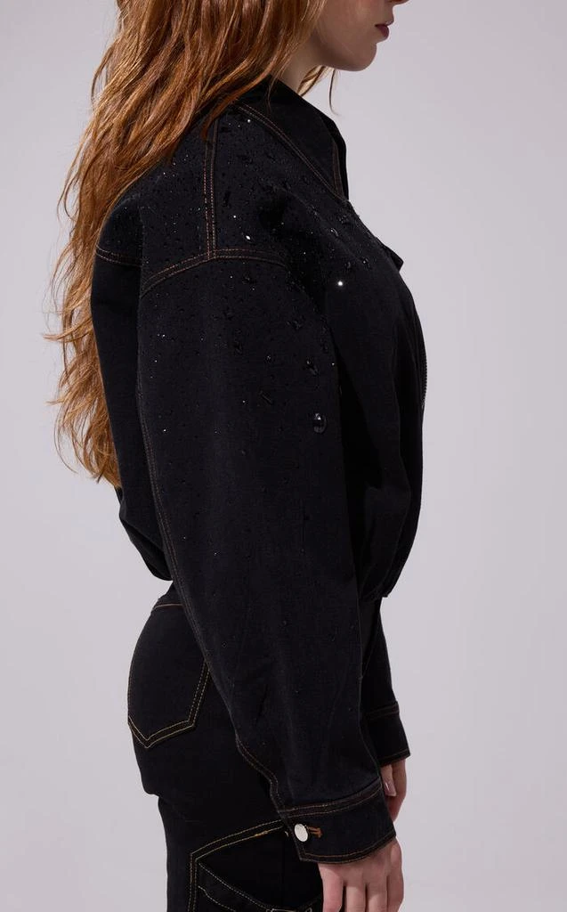 AZALEA WANG Safina Black Embellished Denim Jacket 3