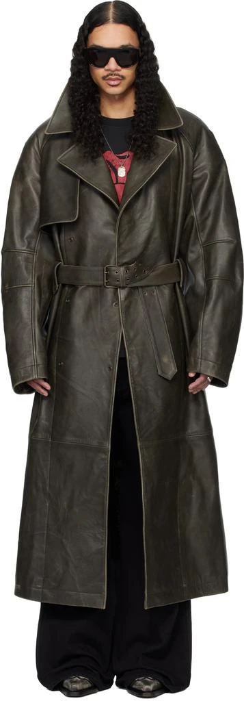 LU
U DAN Khaki Bastard Military Leather Trench Coat
