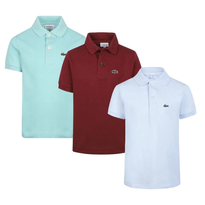 Lacoste Crocodile logo on the chest polo shirts set in burgundy light blue and turquoise 1