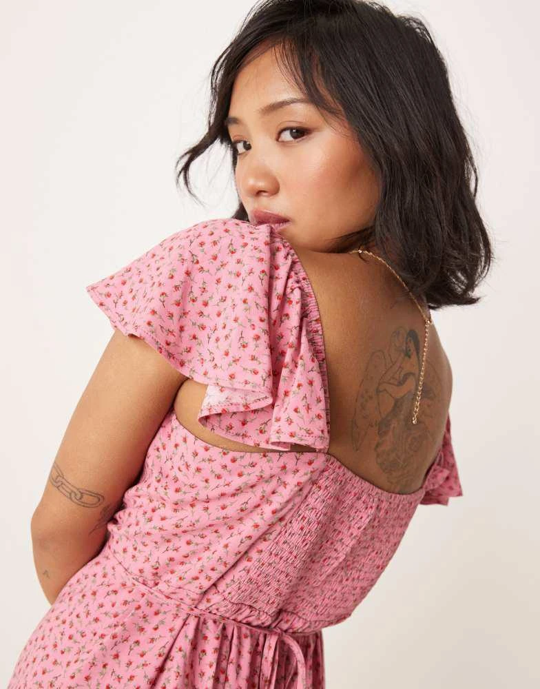 Nobody's Child Petite Nobody's Child Petite Elsie midi dress with fluted  straps in rosebud pink - Dresses & Skirts - Free Shipping - BeyondStyle