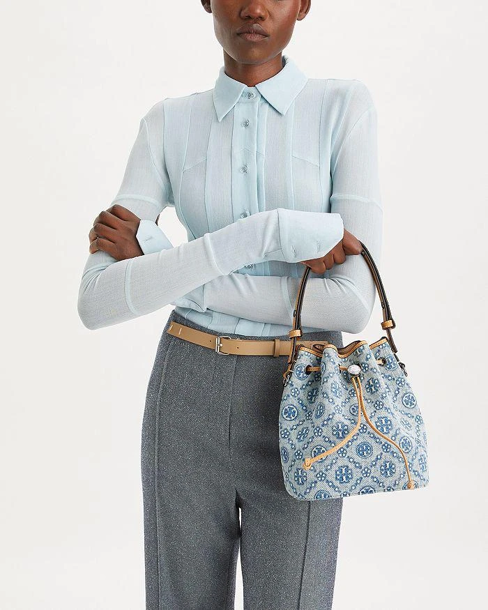 Tory Burch T Monogram Denim Small Bucket Bag 2