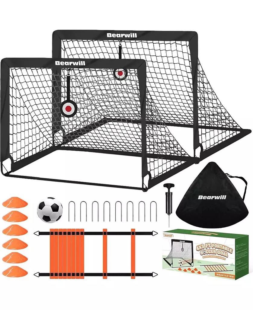 Bearwill Kids Soccer Goal Set of 2, 4x3FT Pop Up Backyard Goals with Training Kit - Includes Portable Nets, Ball, Cones, Ladder 
Targets 1