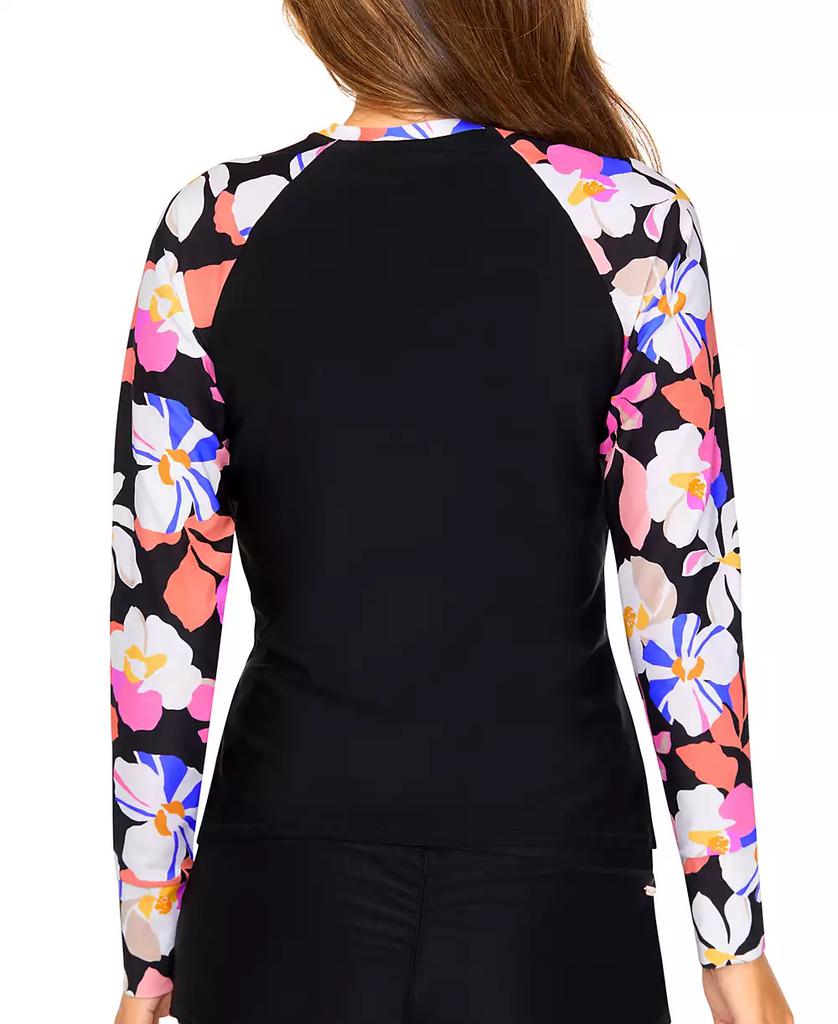 RAISINS Juniors' Front Zip Printed-Sleeve Rashguard