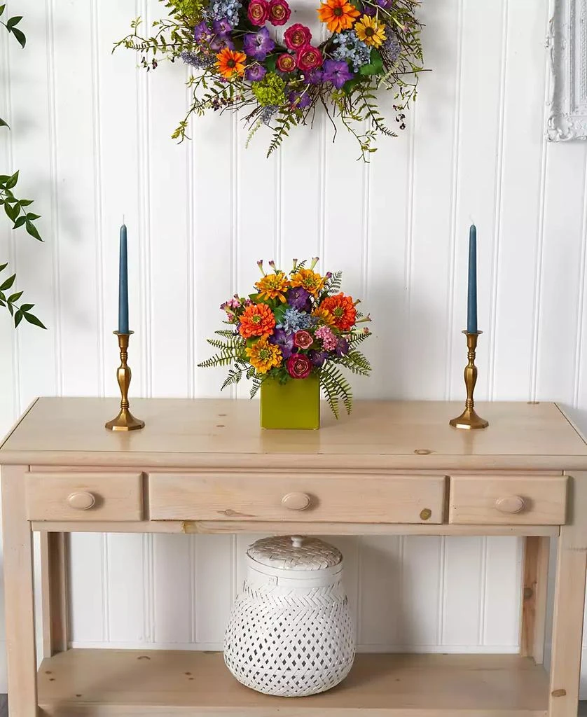 NEARLY NATURAL Mixed Floral Artificial Arrangement in Green Vase 3