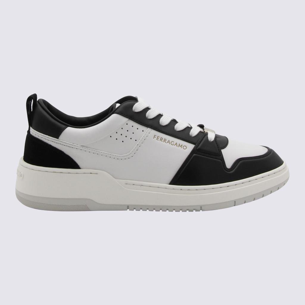 Ferragamo Ferragamo White And Black Leather Street Style Pain Logo Sneakers
