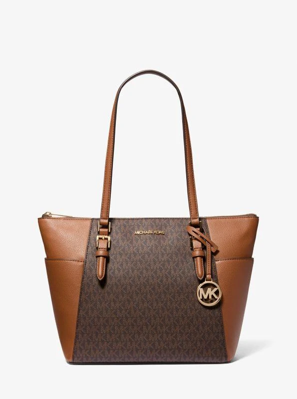 Michael Kors Charlotte Large Logo and Leather Top-Zip Tote Bag 1