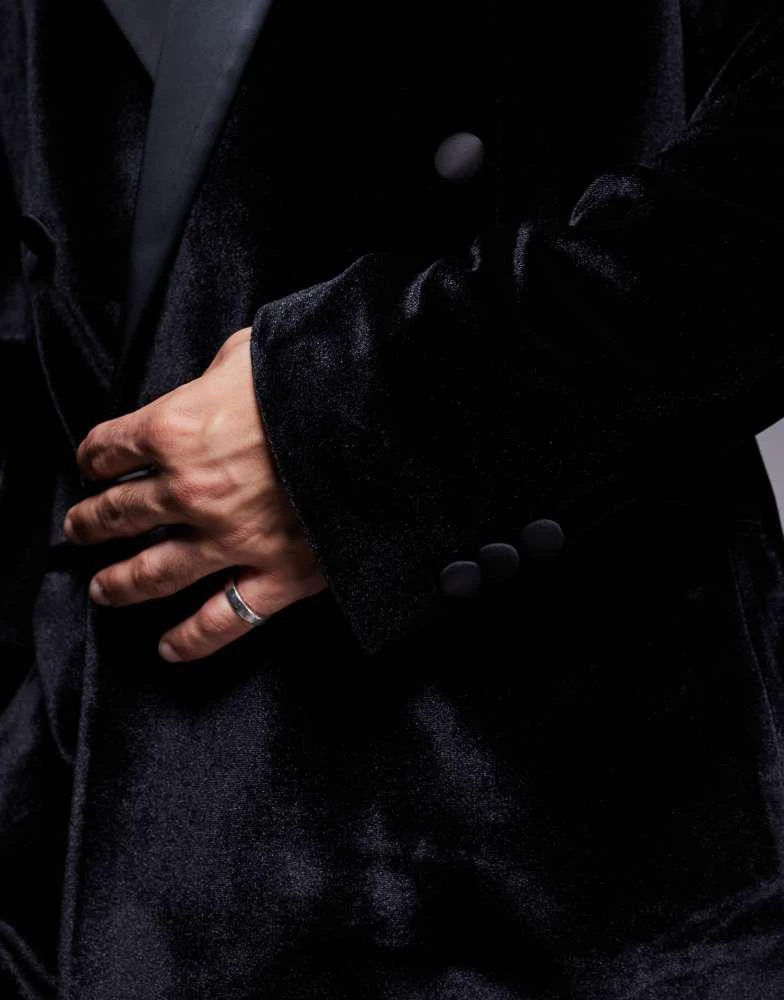 ASOS ASOS DESIGN slim double breasted tuxedo jacket in black velvet 5