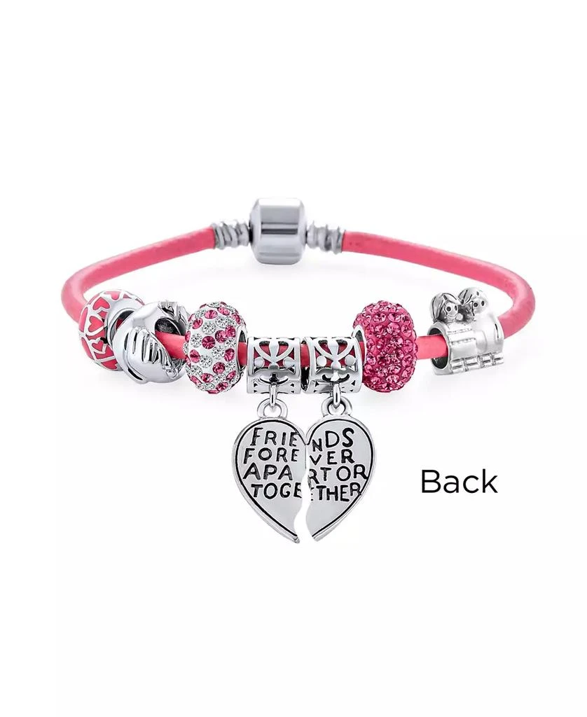 Bling Jewelry Best Friend Sorority Sister BFF Split Heart Multi Bead Charm Bracelet Pink Leather Sterling Silver Barrel Clasp 2