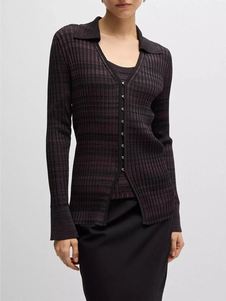 Hugo Boss V-Neck Cardigan in Ribbed Stretch Fabric with Collar 3