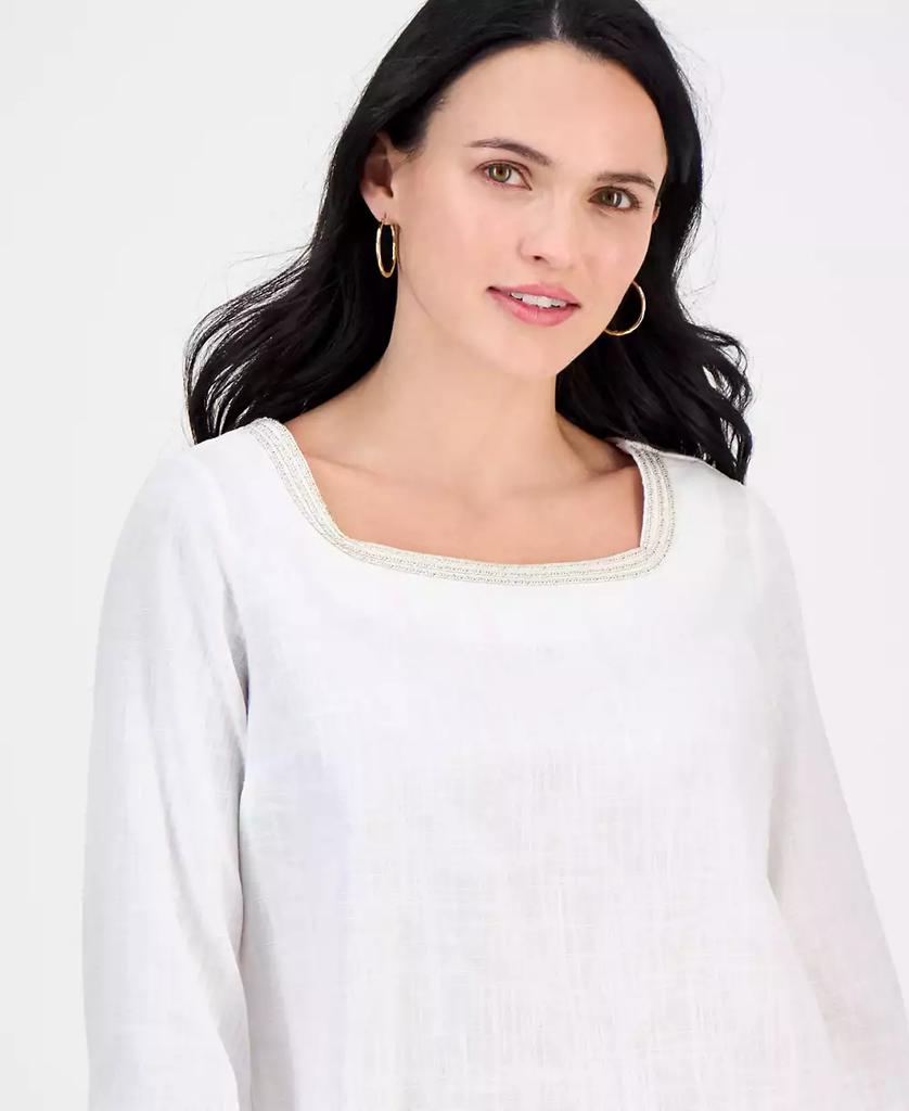JM Collection Petite Square-Neck Rope-Trim 3/4-Sleeve Top, Exclusively at Macy's