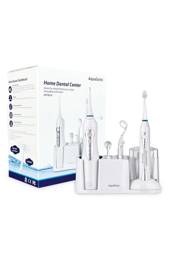 AquaSonic Home Dental Center Ultra Sonic Rechargeable Electric Toothbrush & Smart Water Flosser