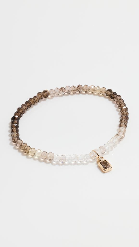 Sydney Evan 14k Emerald Cut Marquise Eyecharm Bracelet On Shaded Smokey Quartz Faceted Rondelle