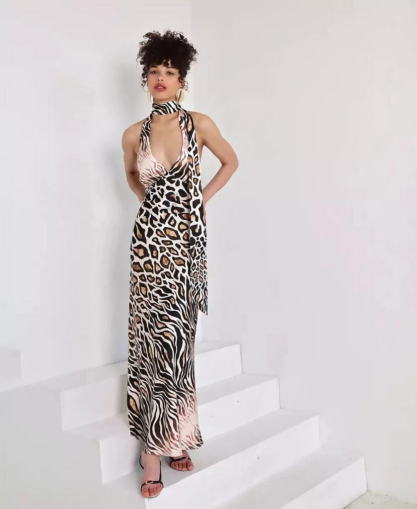 Avec Les Filles Women's Printed Halter Scarf-Tie Maxi Dress 9