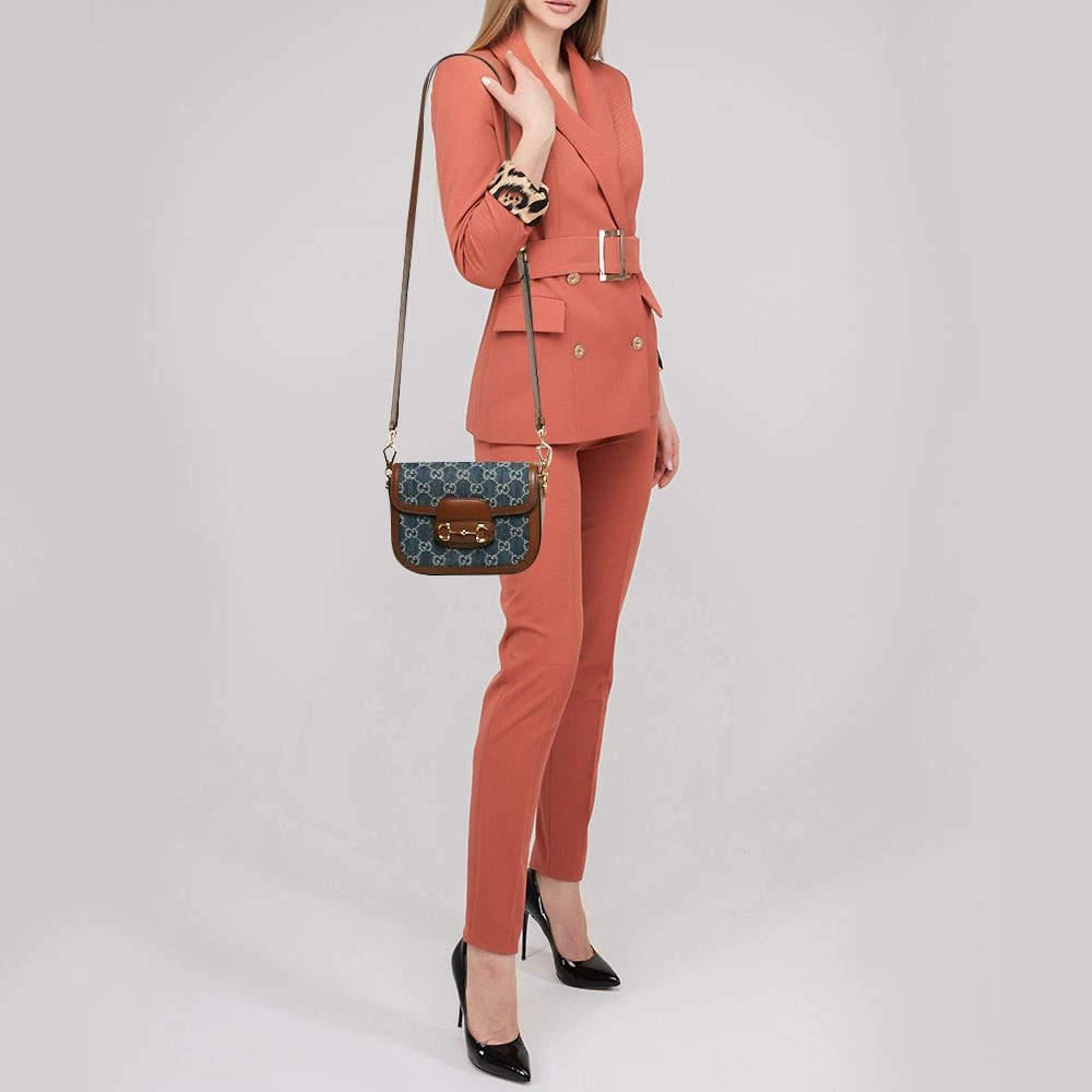 Gucci Gucci Blue/Brown GG Denim and Leather Horsebit 1955 Shoulder Bag 2