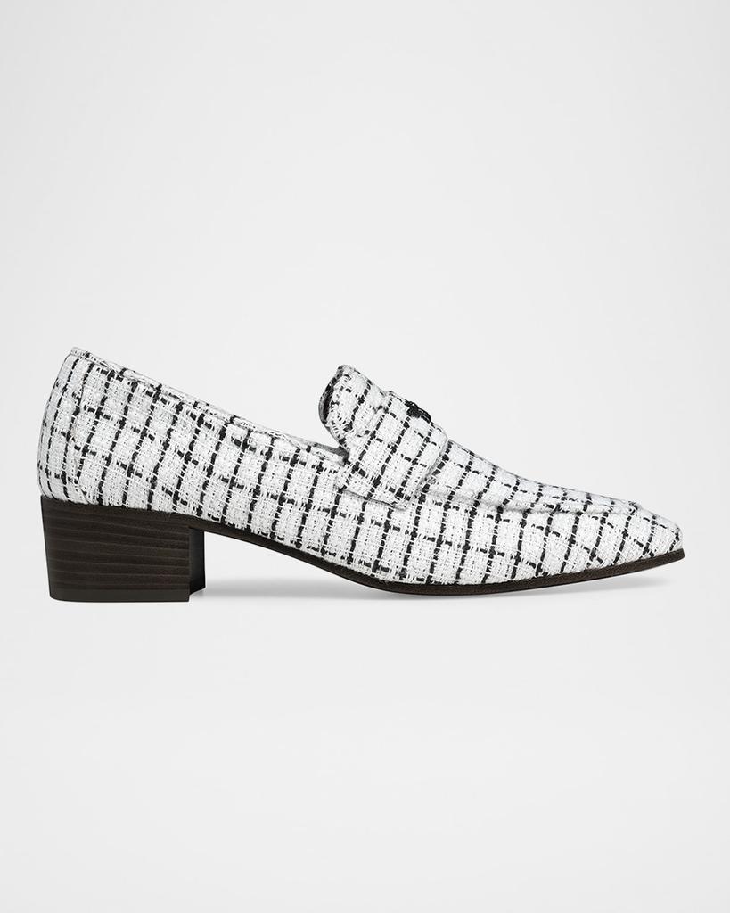 Bougeotte Flaneur Bicolor Tweed Heeled Loafers