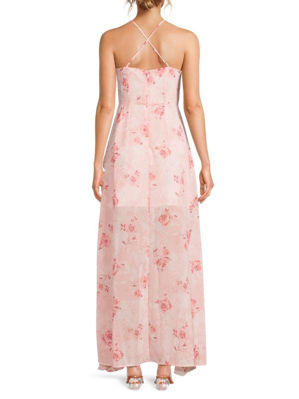 Lea & Viola Long Flowy ​Floral Ruffle High-Low Gown