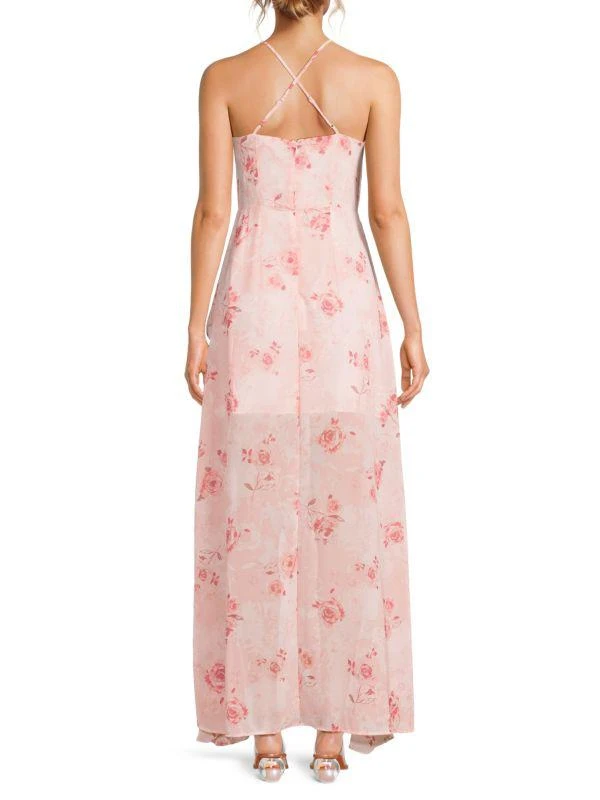 Lea & Viola Long Flowy ​Floral Ruffle High-Low Gown 2