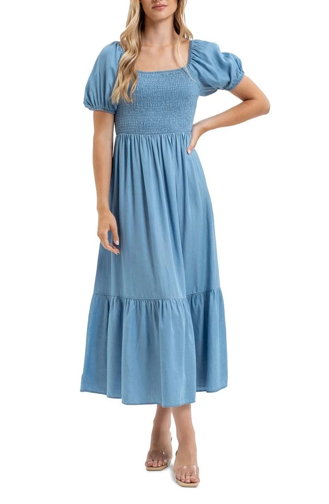 Blu Pepper Smocked Puff Sleeve Midi Dress 1