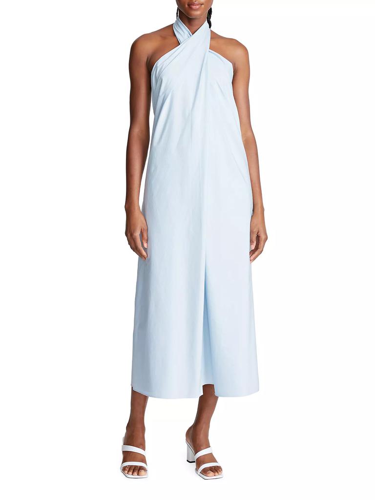 Halston Zoie Cotton Crossover Halter-Neck Midi-Dress