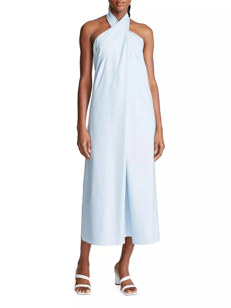 Halston Zoie Cotton Crossover Halter-Neck Midi-Dress 2