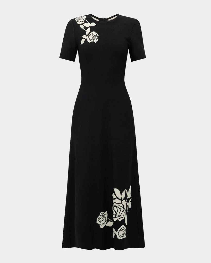 LELA ROSE Rose Jacquard Short-Sleeve Midi Dress 1
