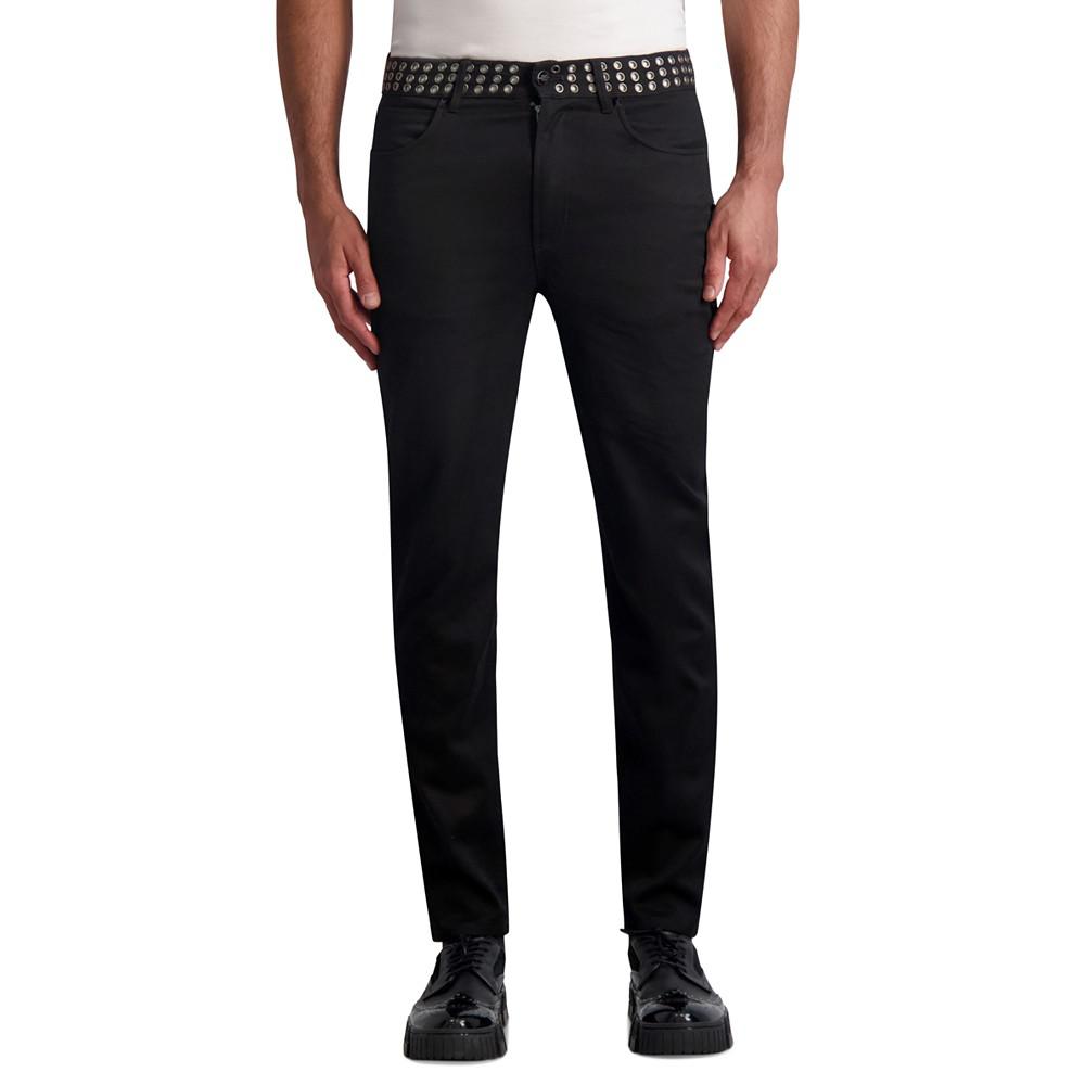 KARL LAGERFELD PARIS Men's Slim Fit Studded Black Jeans