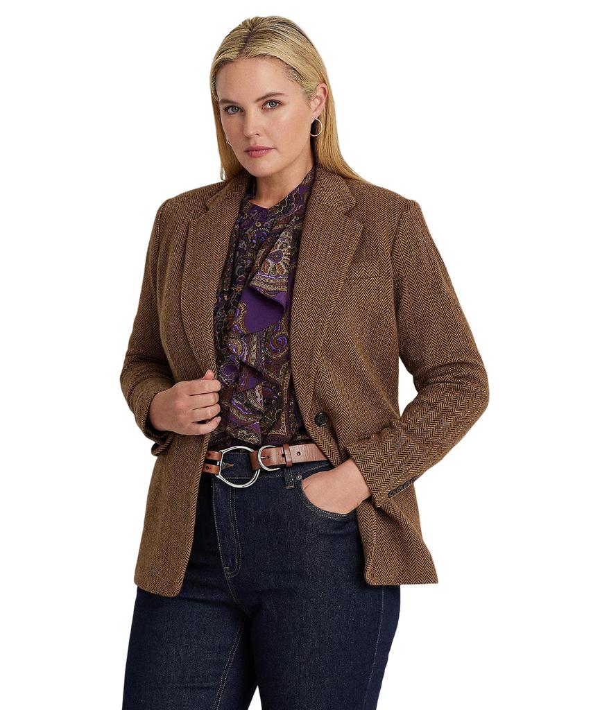 LAUREN Ralph Lauren Plus-Size Wool-Blend Herringbone Blazer