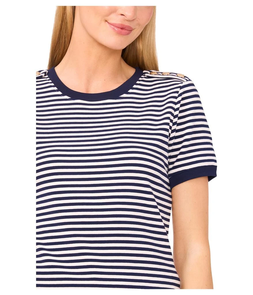 CeCe Striped Baby Tee With Crest Button Detail 3