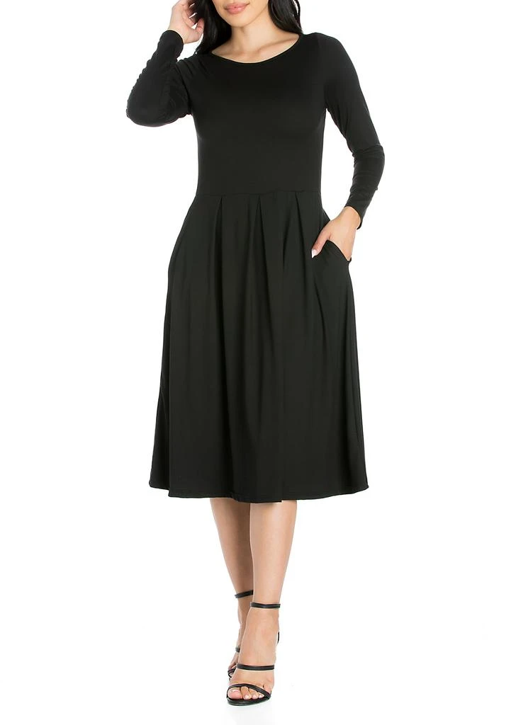 24seven Comfort Apparel Women's Long Sleeve Fit and Flare Midi Dress, 1X