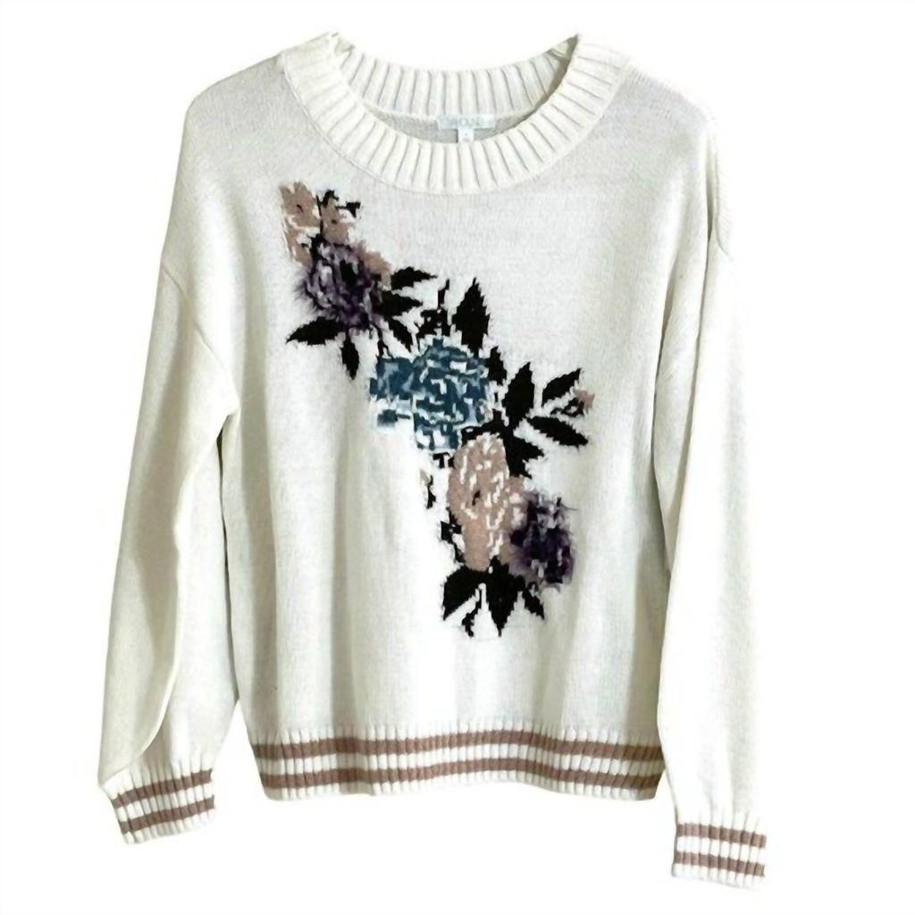Abound Floral Crewneck Cotton Sweater In White