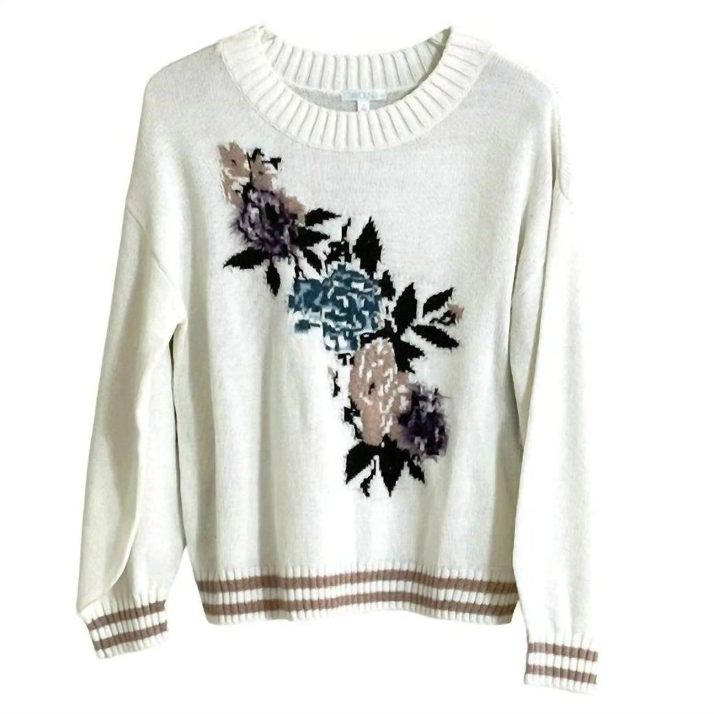 Abound Floral Crewneck Cotton Sweater In White 2