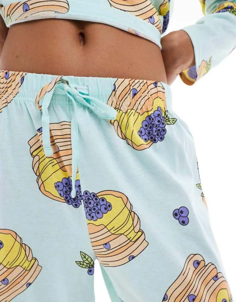 ASOS ASOS DESIGN pancakes long sleeve top & trouser pyjama set in blue 2