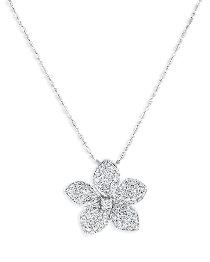 Bloomingdale's Pave Diamond Flower Pendant Necklace in 14K White Gold, 0.75 ct. t.w.