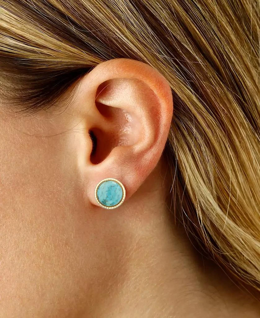 Macy
s Turquoise Hammered-Frame Stud Earrings in 14k Gold 2