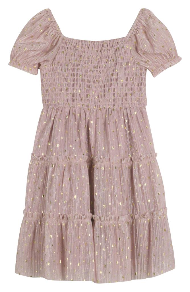 Zunie Kids' Puff Sleeve Plissé Tiered Dress
