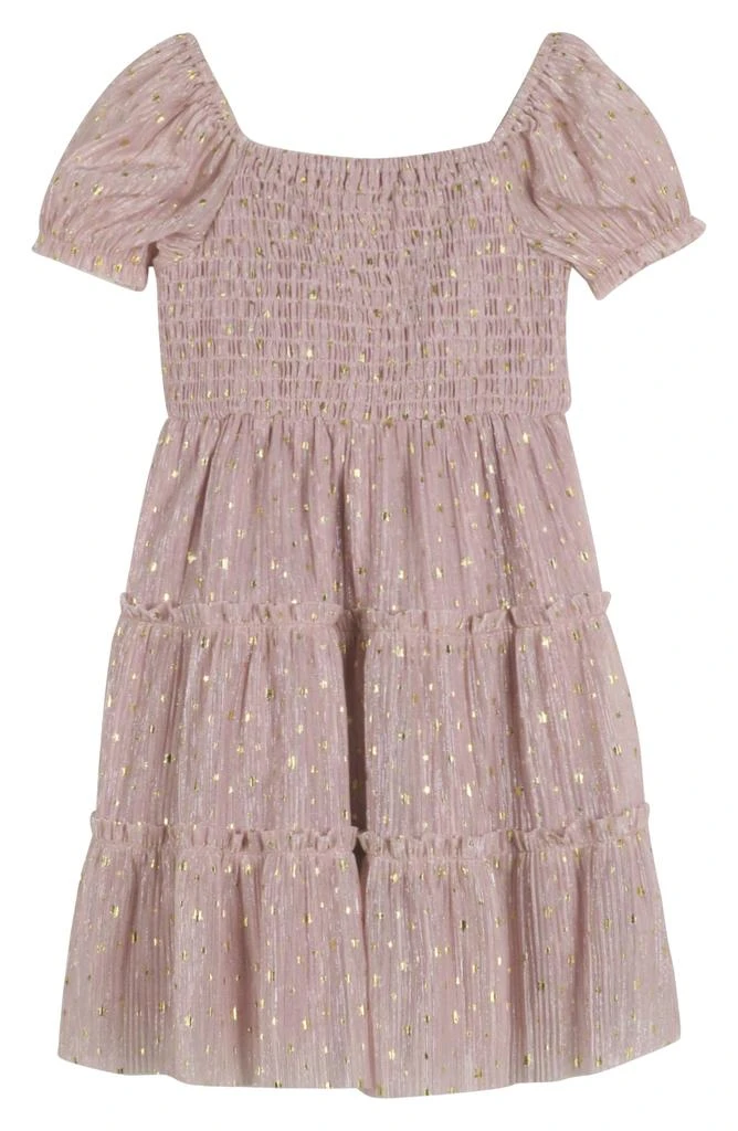 Zunie Kids' Puff Sleeve Plissé Tiered Dress 1