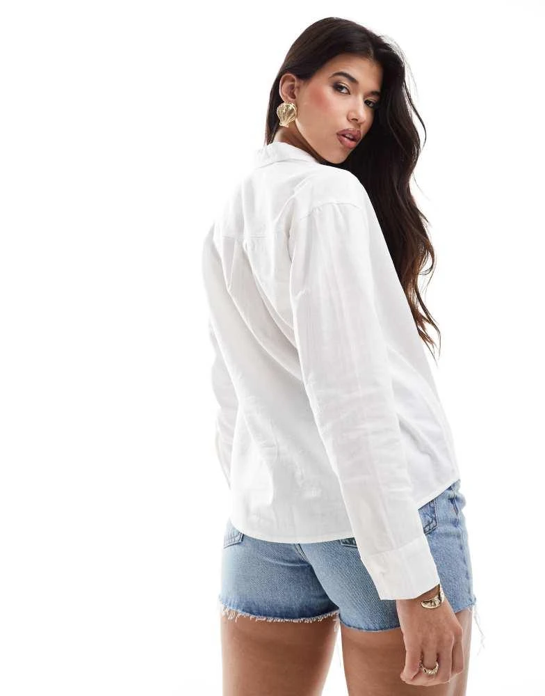 HOLLISTER Hollister oversized linen shirt in white 2