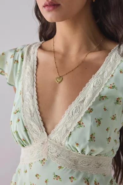 Kiss The Sky Kiss The Sky Green Floral Satin V-Neck Lace Trim Mini Dress 3