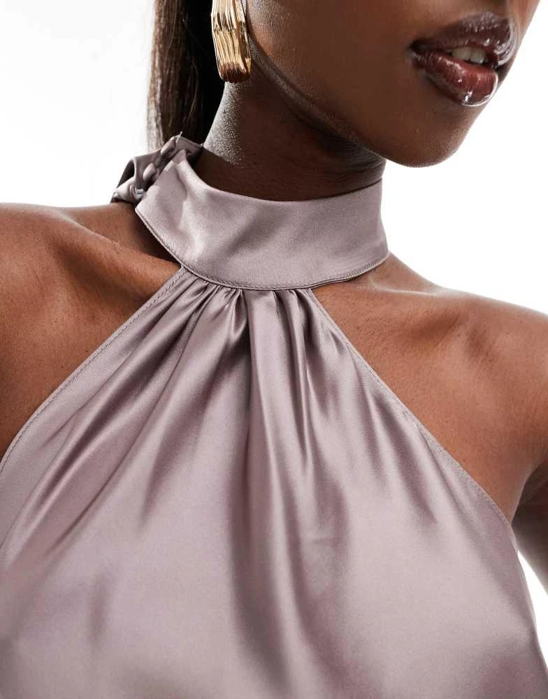 Rare Rare London satin halterneck fringe drape mini dress in mauve 2