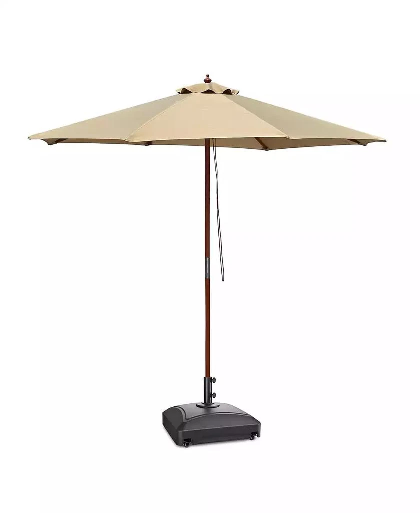 Yescom 9ft Solid Wood Outdoor Patio Umbrella with Base Included Parasol Wheels Stand for Bistro Market Garden Deck Yard Poolside Tan