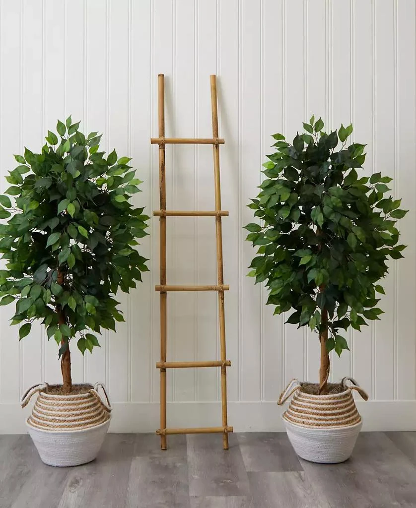 NEARLY NATURAL 54" Artificial Ficus Tree with Double Trunk in Handmade Cotton Jute Basket DIY kit Set of 2 2