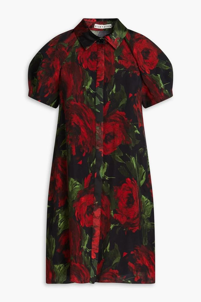Alice + Olivia Floral-print cupro-twill mini shirt dress 1