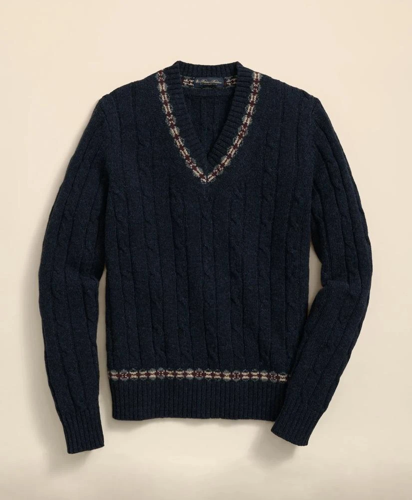 Brooks Brothers Shetland Wool Fair-Isle Tipped Archive Tennis Sweater