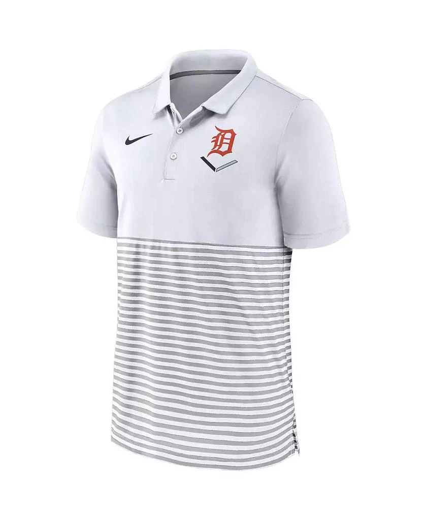 NIKE Men's White/Gray Detroit Tigers Home Plate Striped Polo Shirt 3