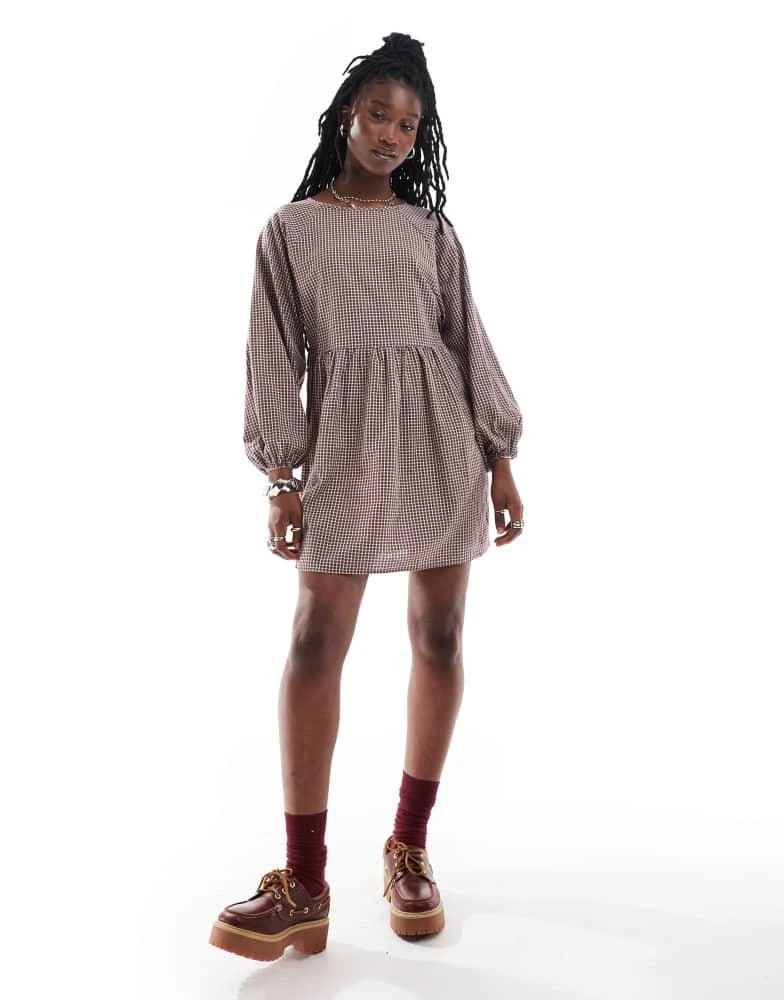 Daisy Street Daisy Street mini smock dress in brown check 1