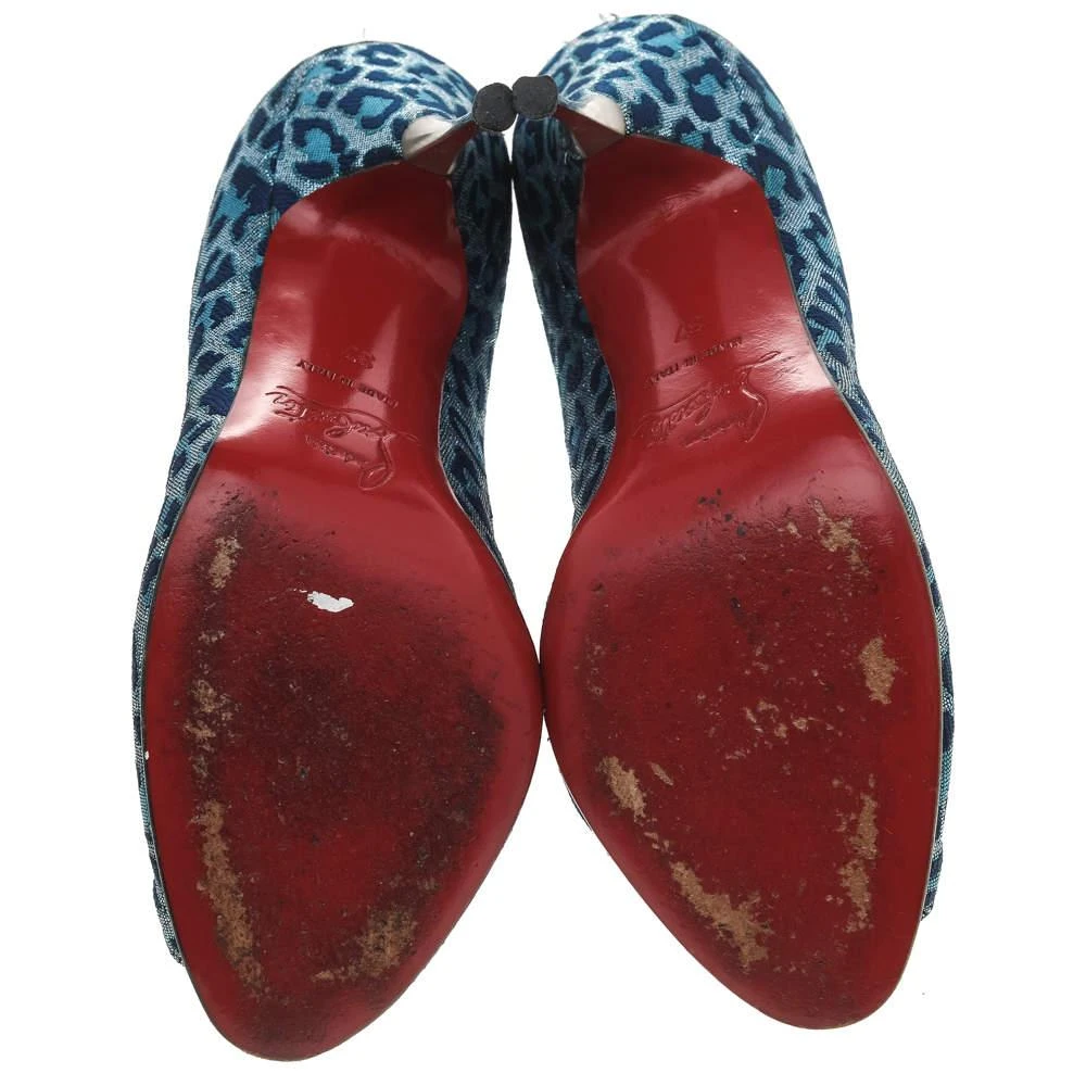 Christian Louboutin Christian Louboutin Blue Leopard Print Fabric Peep Toe Pumps Size 37 6