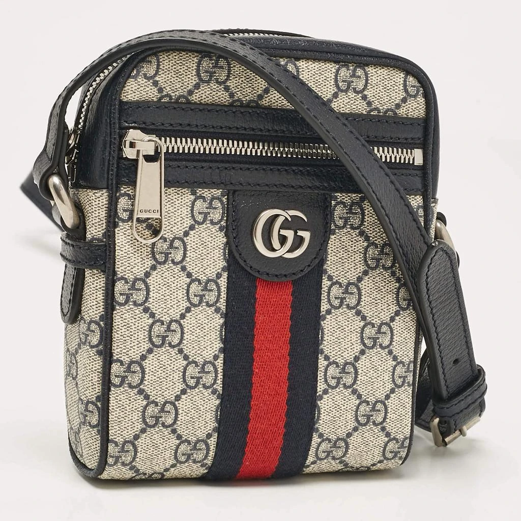 Gucci Gucci Beige/Navy Blue GG Supreme Canvas and Leather Ophidia Shoulder Bag 3