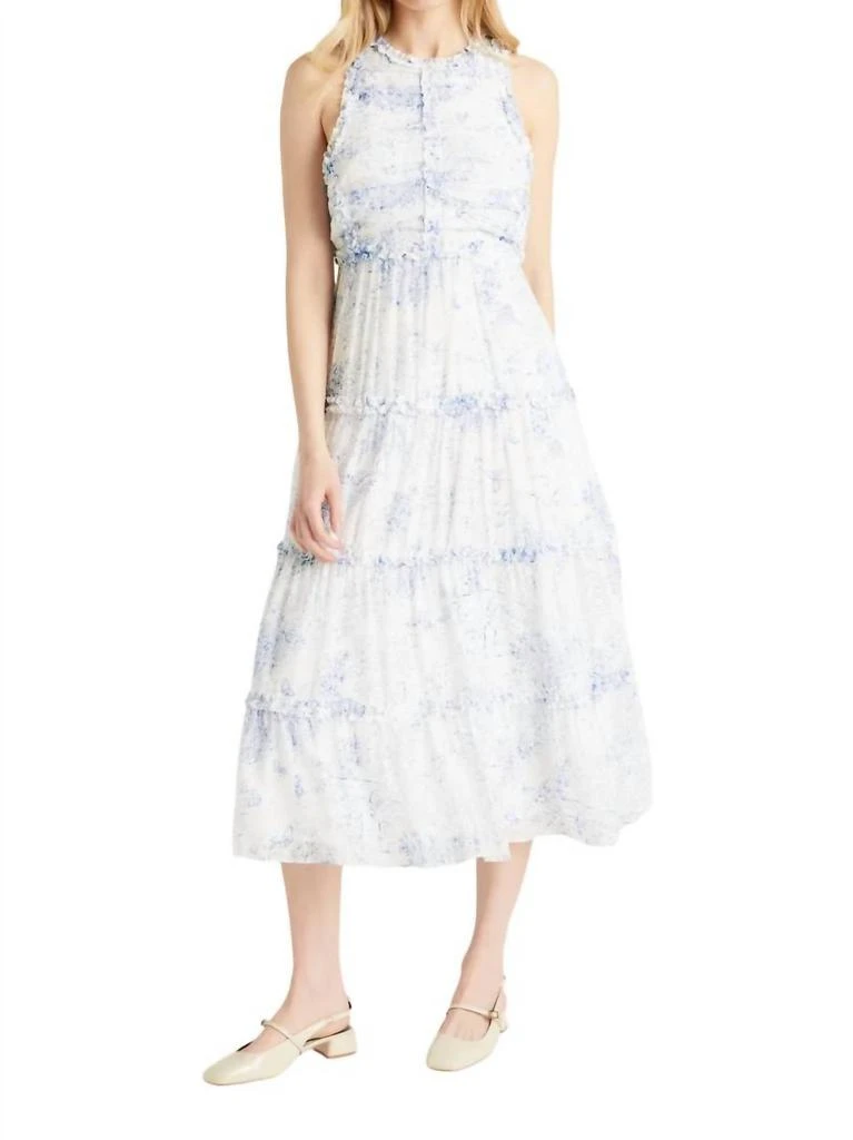Cinq a Sept Garden Dress In White/blue 1