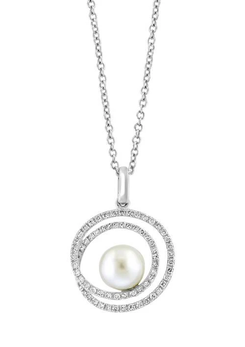 Effy 1/5 ct. t.w. Diamond and Freshwater Pearl Pendant Necklace in Sterling Silver